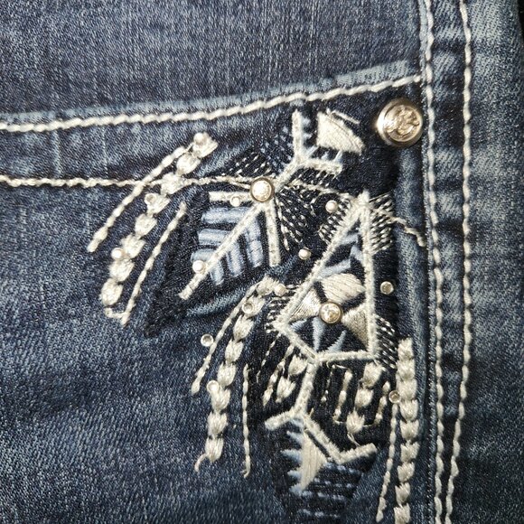 Grace in LA Women’s Easy Fit Mid-Rise Bootcut Jeans Feather Embroidery Bling Siz - Picture 10 of 14